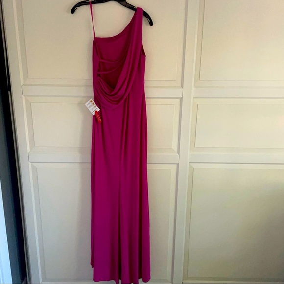 New! IEENA Mac Duggal Candy Pink Jersey One Shoulder Draped Gown 26755 - Picture 10 of 15